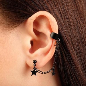 Серьга "Каффа" цепь со звездой, цвет чёрный