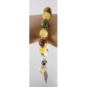 Браслет из цитрина и унакита, шарик 10мм, с подвеской