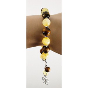 Браслет из цитрина и тигрового глаза, шарик 10мм, с подвеской