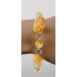 Браслет из цитрина на колечках, крупная огранка и шарик 9мм