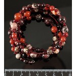 Браслет гранат, сердолик, родонит на струнке, 5-6 оборотов, шарик 9, 8, 6мм