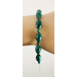 Браслет из малахита, бочонок 12х8мм и шарик 4мм, на застежке