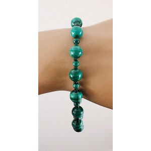 Браслет из малахита, шарик 8 и 4мм, на застежке