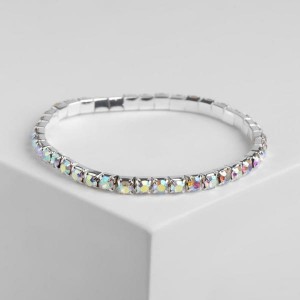 Браслет со стразами "Лёд" 1 ряд, цвет радужный, цвет серебристый, 4 мм,d=7см
