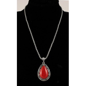 Кулон из коралла (имитация) в металле, капля