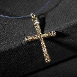 Кулон "На леске" крестик плавный, цвет белый, цвет золотистый, 30 см