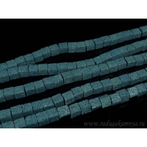 Бусины из лавы квадрат 10*10мм, цвет изумрудный 40см, 38 бусин