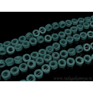 Бусины из лавы кольцо 15мм, цвет изумрудный 40см, 26 бусин