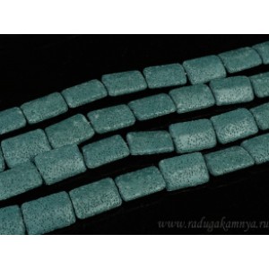 Бусины из лавы прямоугольник 28*20, цвет изумрудный 38см, 14 бусин.