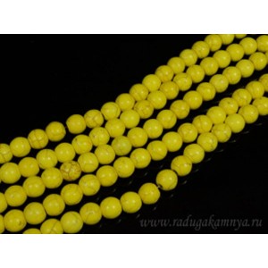 Бусины из кахолонга искусственного тонированного шарик 9*10мм, цвет желтый, 39см, 44 бусин