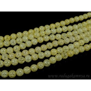 Бусины из кварца снежного тонированного шарик 10мм желтый, 37см, 39 бусин.