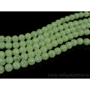 Бусины из кварца снежного тонированного шарик 10мм св.зеленый, 37см, 39 бусин.