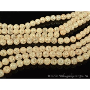 Бусины из кварца снежного тонированного шарик 10мм персиковый, 38см, 40 бусин.