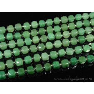 Бусины из кварца (имитация нефрита) кубик гр.8мм, 19см, полнити 18 бусин