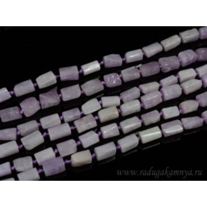 Бусины из кунцита цилиндрик с гранями 7*10мм, 42см, 32 бусины