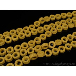 Бусины из лавы кольцо 15мм, цвет желтый 40см, 26 бусин