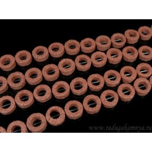 Бусины из лавы кольцо 20мм, цвет красный 38см, 18 бусин