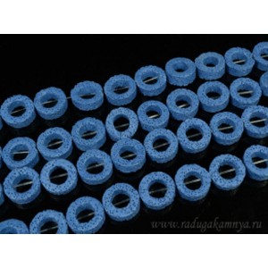Бусины из лавы кольцо 20мм, цвет синий 38см, 18 бусин. Бусины из лавы кольцо 20мм, цвет синий 38см, 18 бусин.