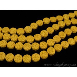 Бусины из лавы круг 15, цвет желтый 39см, 26 бусин.