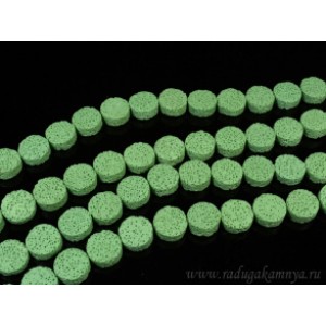 Бусины из лавы круг 15, цвет зеленый 39см, 26 бусин.