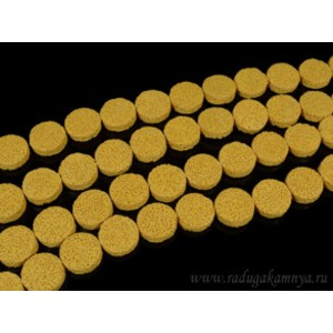 Бусины из лавы круг 20, цвет желтый 38см, 19 бусин.