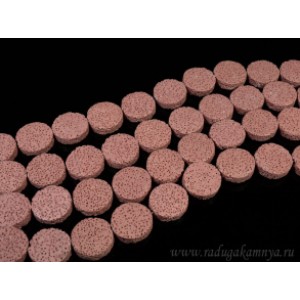 Бусины из лавы круг 20, цвет розовый 38см, 19 бусин.