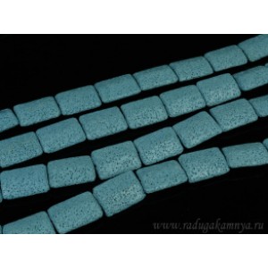 Бусины из лавы прямоугольник 28*20, цвет голубой 38см, 14 бусин.