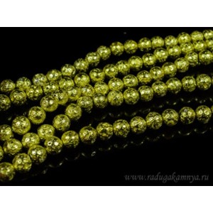 Бусины из лавы шарик 8мм цвет салатовый, 39.5см, 47 бусина.