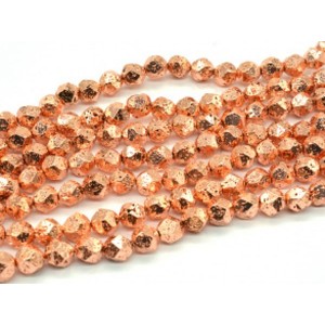 Бусины из лавы шарик с гранями 10мм цвет розовое золото, 39,5см, 38 бусин