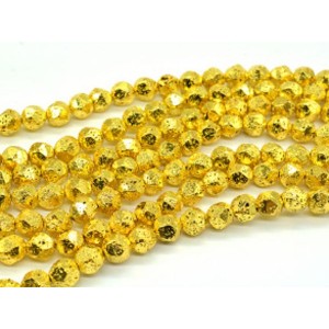 Бусины из лавы шарик с гранями 12мм цвет желтый, 38см, 31 бусина