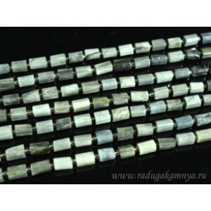 Бусины из хризоберилла (кошачий глаз) цилиндр с гранями 6*10мм, 38см, 32 бусины