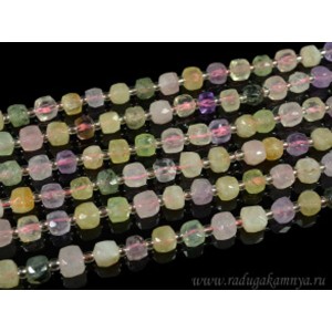 Бусины из самоцветов кубик гр.8мм, 18,5см, полнити 18 бусин