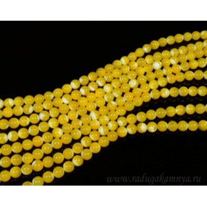 Бусины из перламутра тонированного цвет желтый шарик 7мм, 40,5см, 57 бусин
