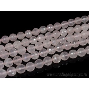 Бусины из розового кварца шарик огранка 12мм, 39см, 32 бусины