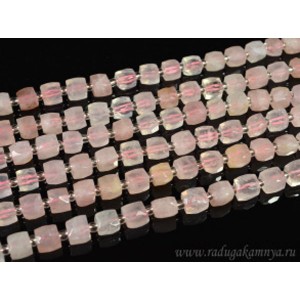Бусины из розового кварца кубик гр.8мм, 18см, полнити 17 бусин