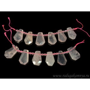 Бусины из розового кварца трапеция 18*28мм, 12см, сет 6 бусин