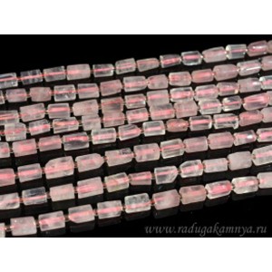 Бусины из розового кварца цилиндр с гранями 6*10мм, 38см, 32 бусины