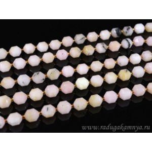 Бусины из опала розового (имитация) шарик с гранями 8-9мм, 18см, полнити