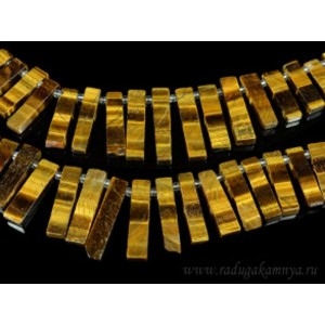 Бусины из тигрового глаза пластинки 10*30мм, 40см, 32 бусины