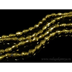 Бусины из циркона капля 10*15мм цвет золотистый, 70см, 42 бусины