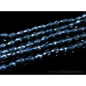 Бусины из циркона капля 10*15мм цвет сине-черный, 72см, 49 бусин