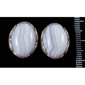 C925 Серьги 7.4г агат голубой (сапфирин) овал 16х12мм англ. замок