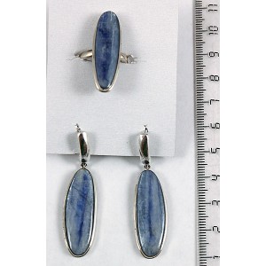 Кольцо и серьги из кианита, овал 32х10мм р-р 18-19