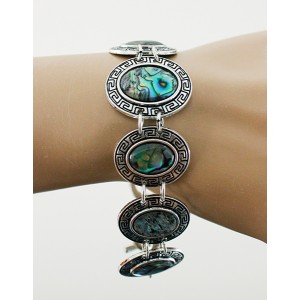 Браслет из гелиотиса в металле, овал, узор "греческий"