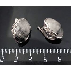 C925 Серьги 7.89г кварц-волосатик овал 16х12мм огранка англ. замок