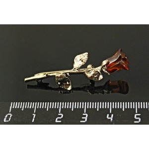 Брошь из янтаря "роза" 42мм, посеребрение