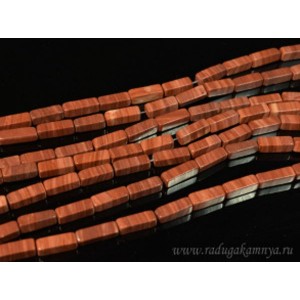 Бусины из яшмы красно-коричневой, брусок 4,5*13мм, 38,5см, 29 бусины