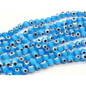 Бусины от сглаза из муранского стекла шарик 10мм цвет голубой, 33,5см, 34 бусины
