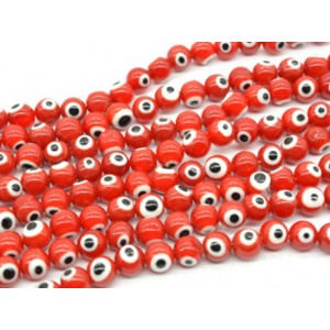 Бусины от сглаза из муранского стекла шарик 10мм цвет красный, 34см, 34 бусины