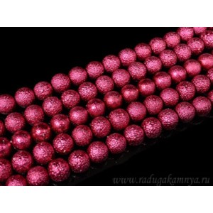Бусины акриловые шарик тисненый 12мм цвет малиновый, 40см, 34 бусины
